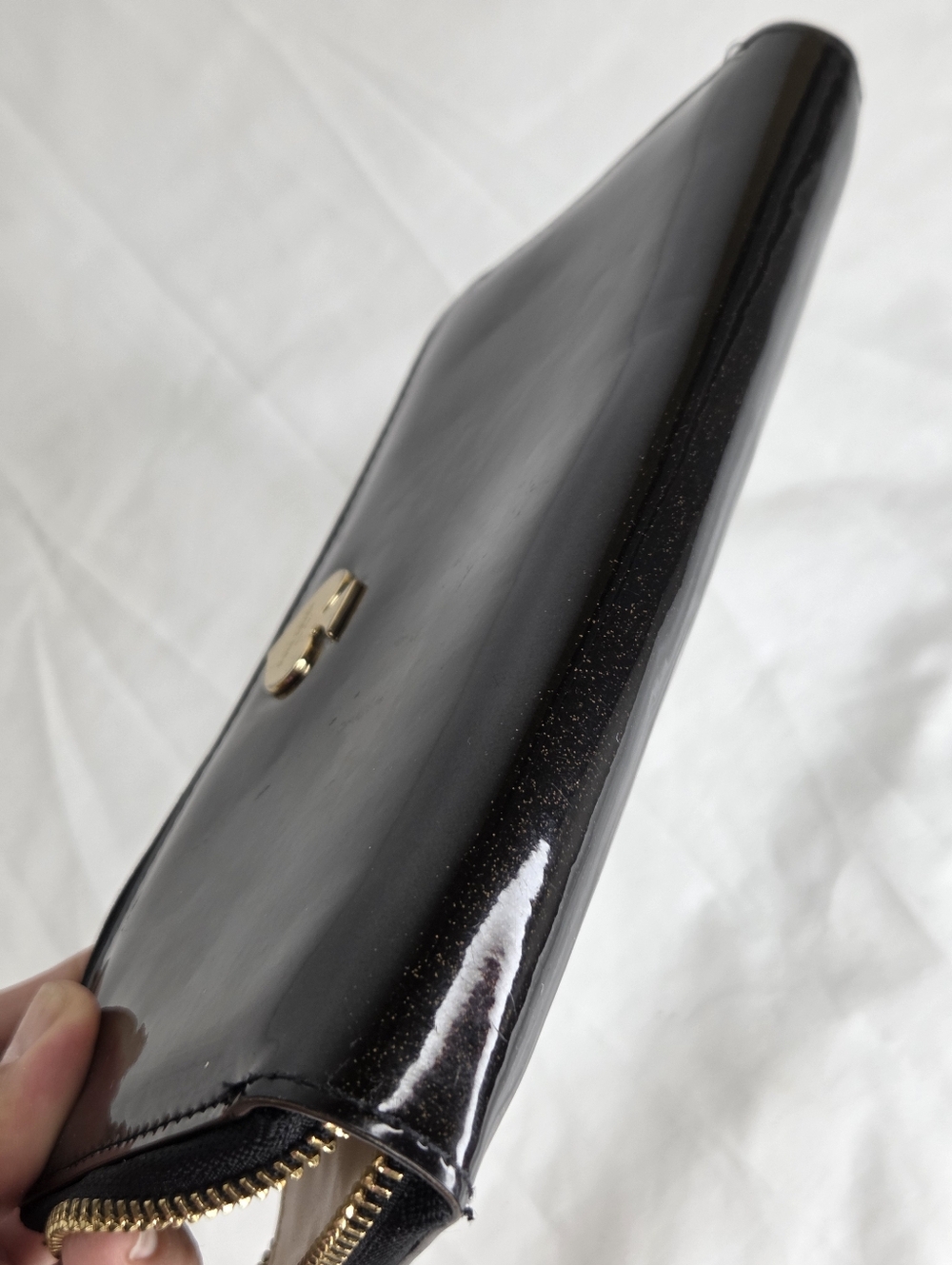 kate spade 8"x4" inch Brown Glitter Patent Zip Wallet with Gold Spade Logo - Picture 6 of 16